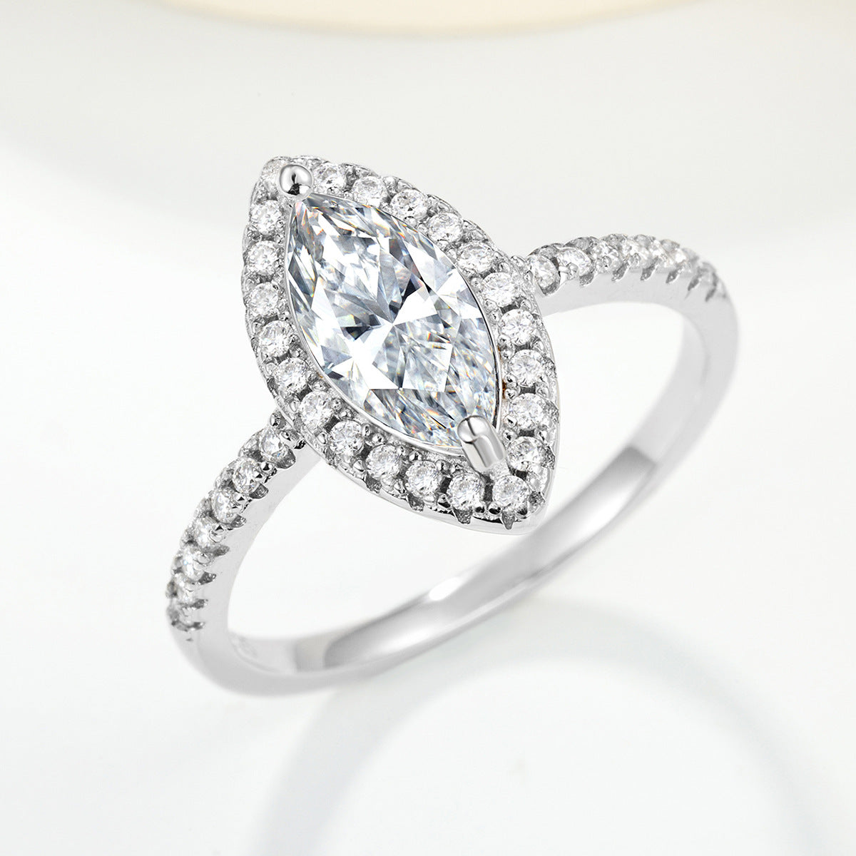 Moissanite Marquise-Cut Center Stone in a Bezel Setting 925 Sterling Silver Ring
