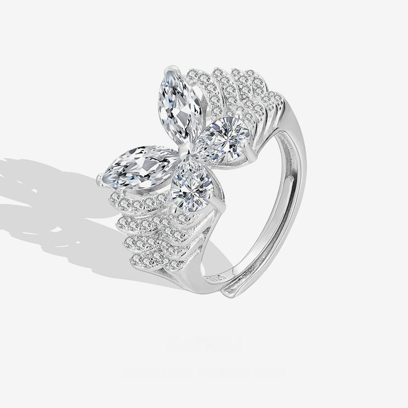Elegant Butterfly Design Cubic Zirconia in 925 Sterling Silver Adjustable Ring