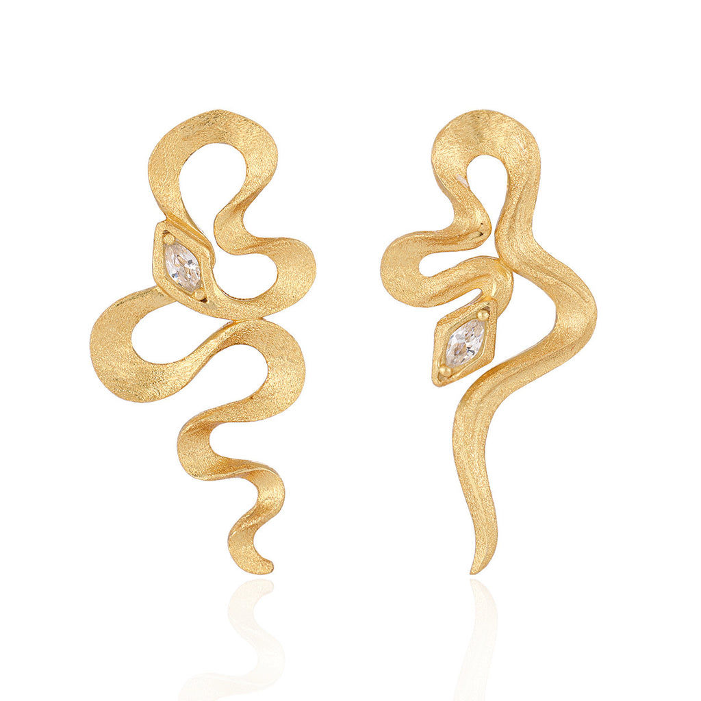 Party Irregular CZ Snake Animal 925 Sterling Silver Dangling Earrings