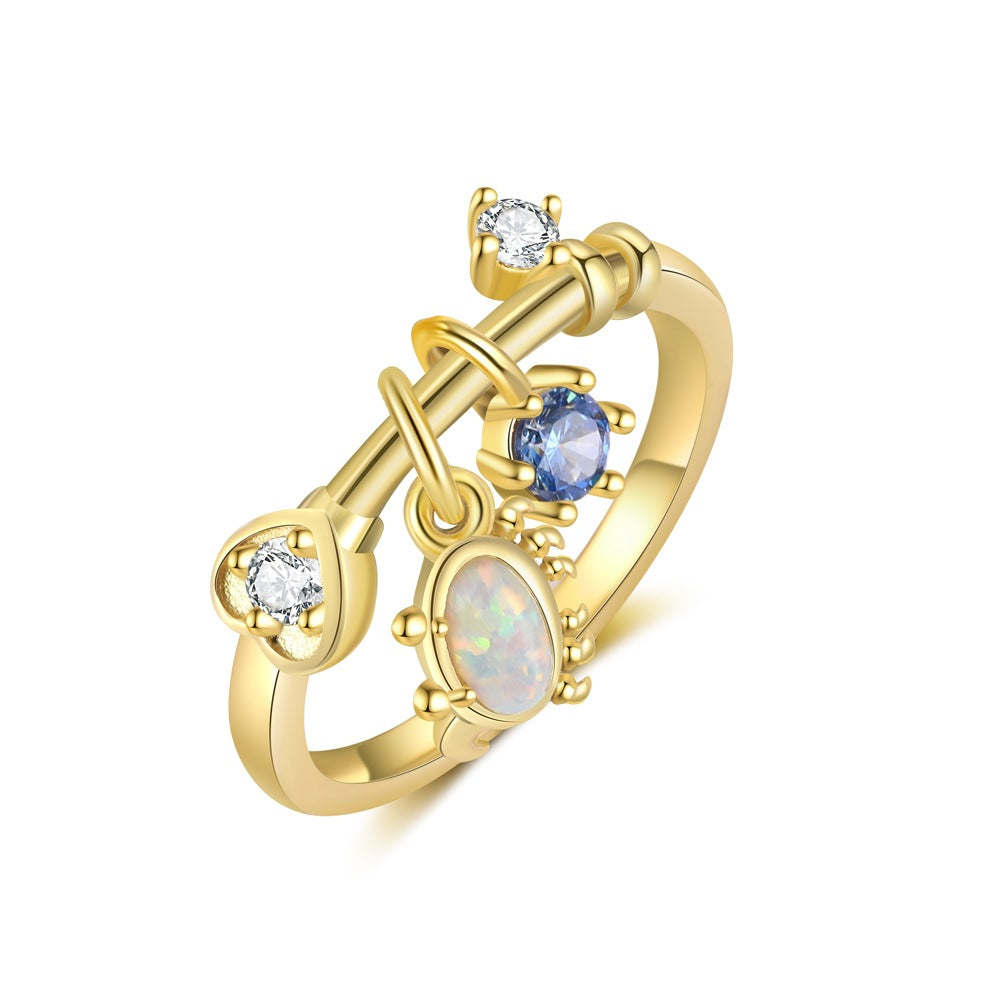 Holiday Gold Ocean CZ Mermaid Tail Fish Shell 925 Sterling Silver Adjustable Ring