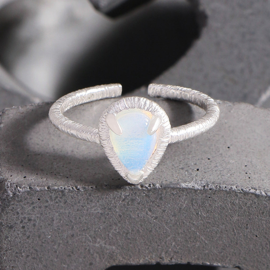 Lady Waterdrop Natural Opal 925 Sterling Silver Adjustable Ring