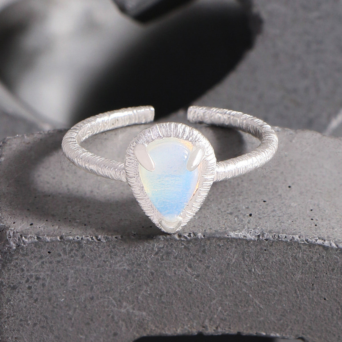 Lady Waterdrop Natural Opal 925 Sterling Silver Adjustable Ring