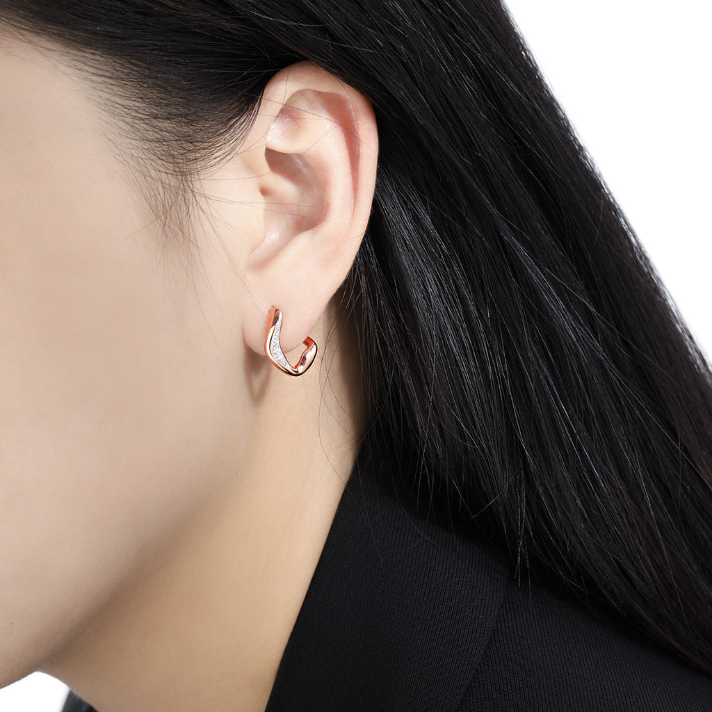 Casual Micro Setting CZ Irregular Circle 925 Sterling Silver Hoop Earrings