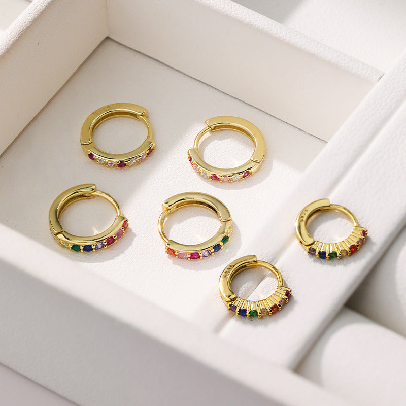 Fashion Colorful CZ 925 Sterling Silver Simple Hoop Earrings
