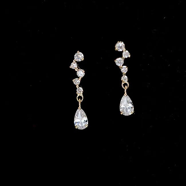 Women Fashion CZ Waterdrops 925 Sterling Silver Dangling Earrings