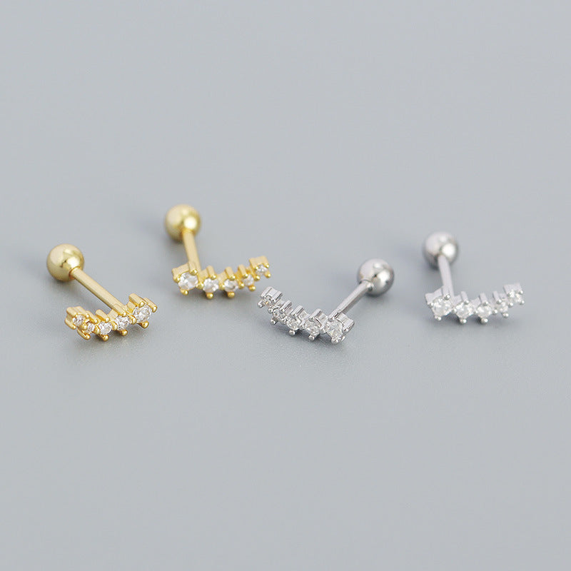 Geometric Design Cubic Zirconia S925 Sterling Silver Stud Earrings with Screw Back for Women Minimalist Elegant Fashion Jewelry in White Gold and Yellow Gold