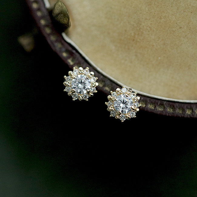 Beautiful Girl Office CZ Sunflowers 925 Sterling Silver Stud Earrings