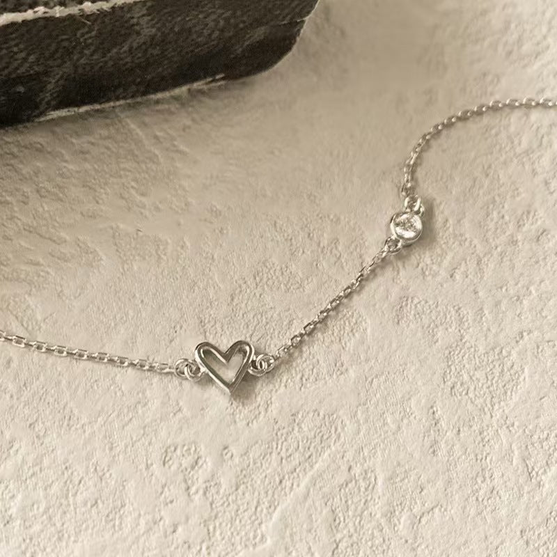 Holiday Golden Round CZ Bubble Hollow Heart 925 Sterling Silver Bracelet