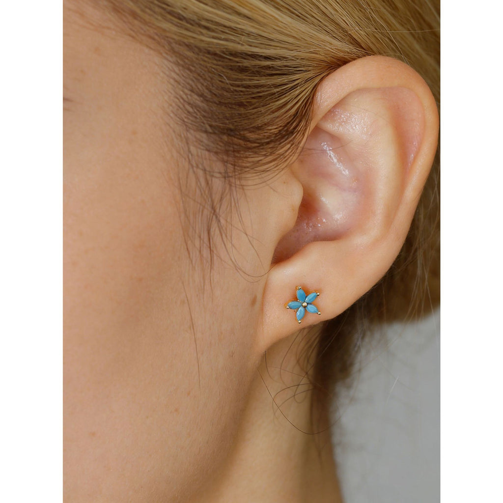Five petal Flower Shaped Colored Cubic Zirconia  Elegant and Stylish 925 Sterling Silver Stud Earrings