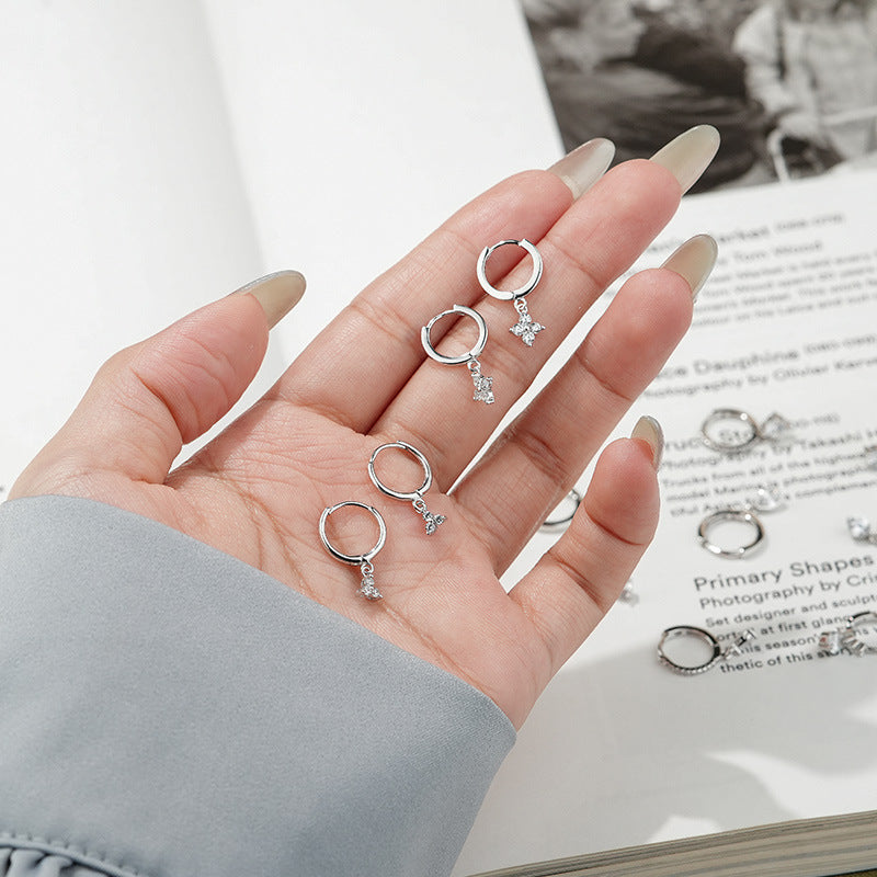 Minimalist Geometric Water Drop Cubic Zirconia 925 Sterling Silver Hoop Earrings