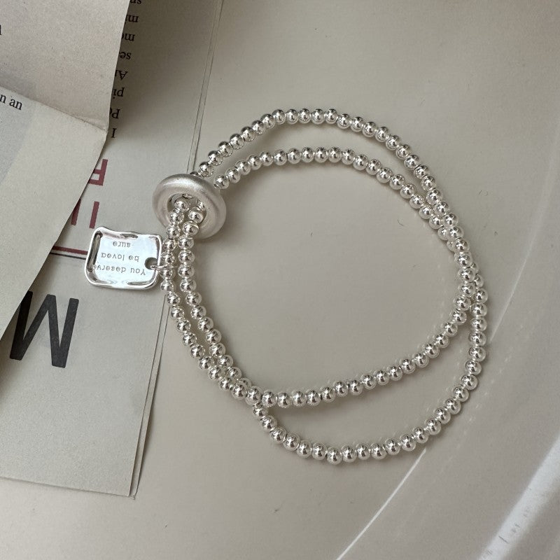 Minimalist Geometric Elastic S925 Sterling Silver Double Strand Beaded Bracelet
