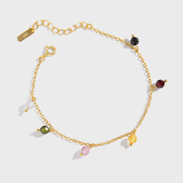 Colorful Beads Curb Chain 925 Sterling Silver Bracelet