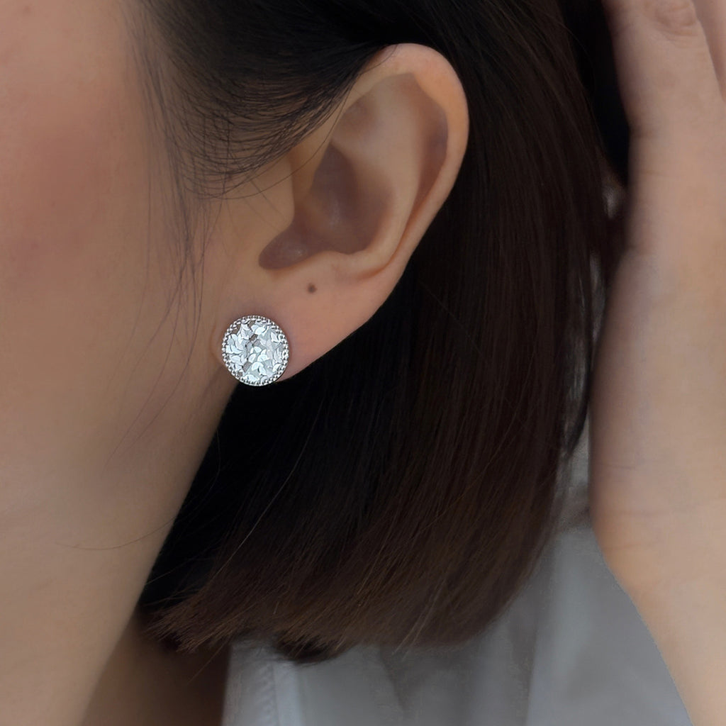 Round Geometric Crushed Ice Pattern 925 Sterling Silver Stud Earrings