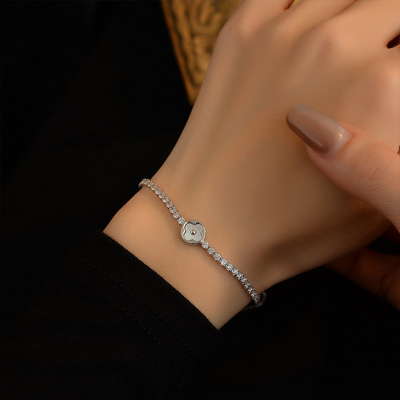 Lucky Clover Design Cubic Zirconia Adjustable Bracelet S925 Sterling Silver 2025 New Elegant Fashion Jewelry for Women Anniversary Gift