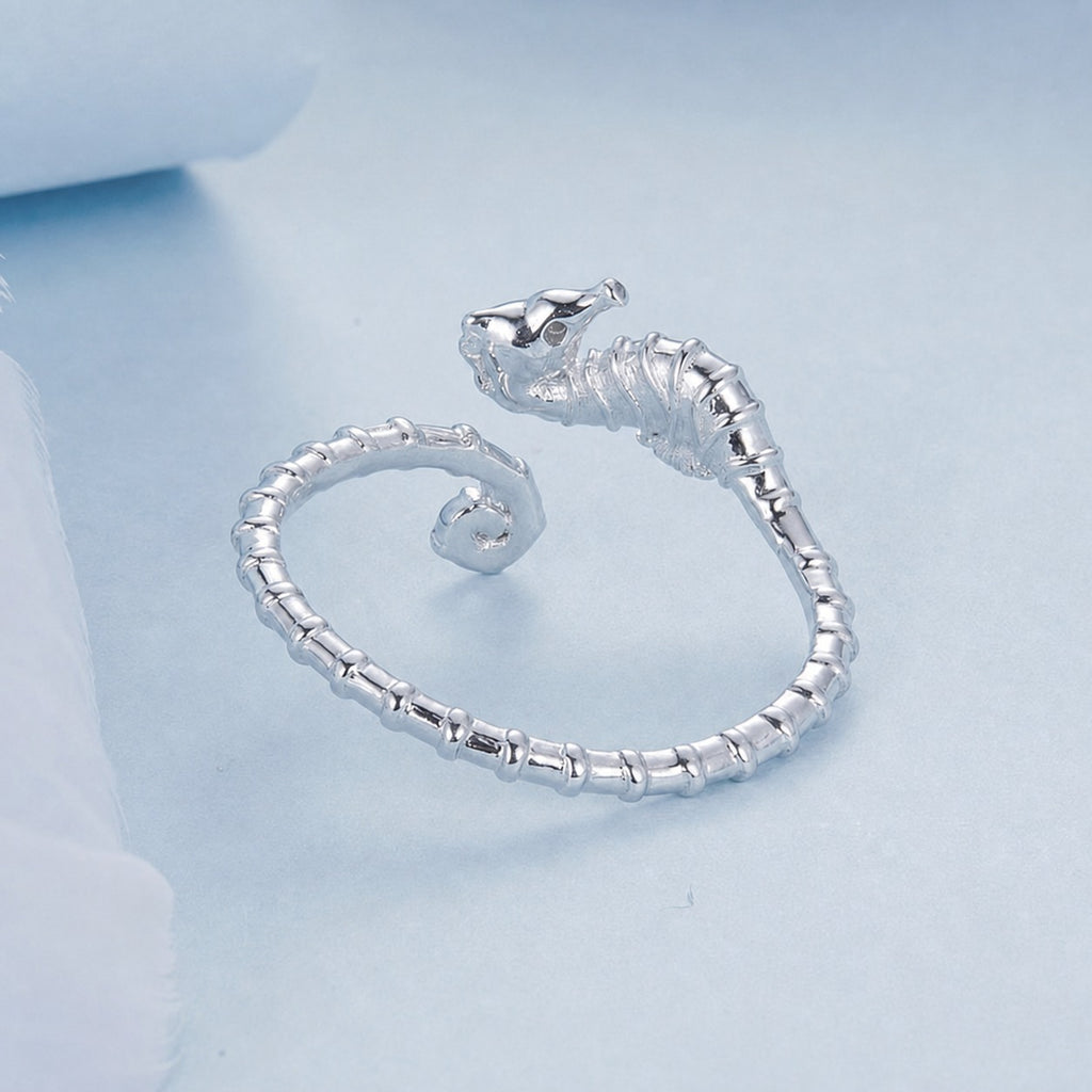 Ocean Style Seahorse Themed Zirconia 925 Sterling Silver Ring