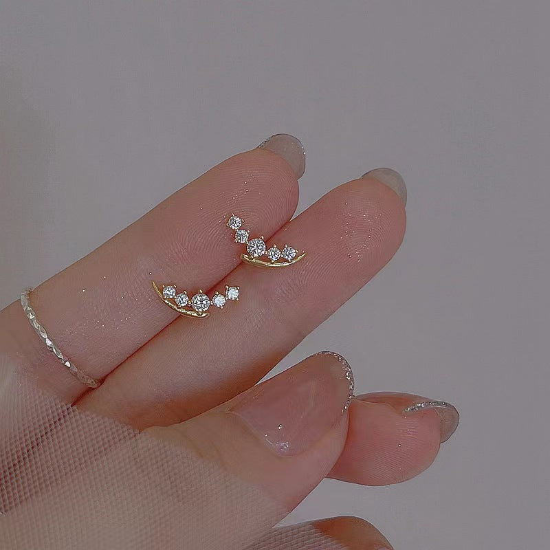 Fashion CZ Crescent Moon 925 Sterling Silver Stud Earrings