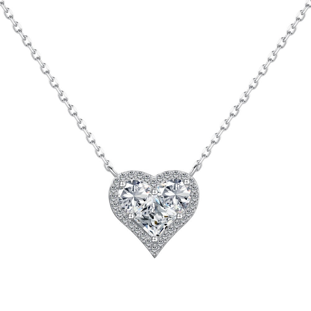 Modern 8A Cubic Zirconia Cross Heart 925 Sterling Silver Necklace