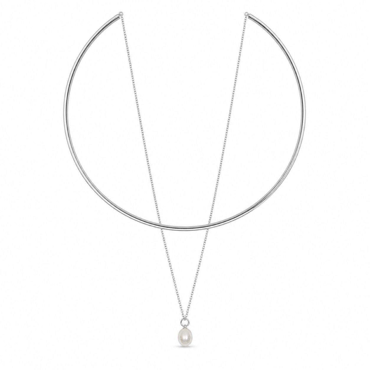 925 Sterling Silver Multi Wear Layered Open Choker Elegant Pearl Drop Pendant Collar Necklace