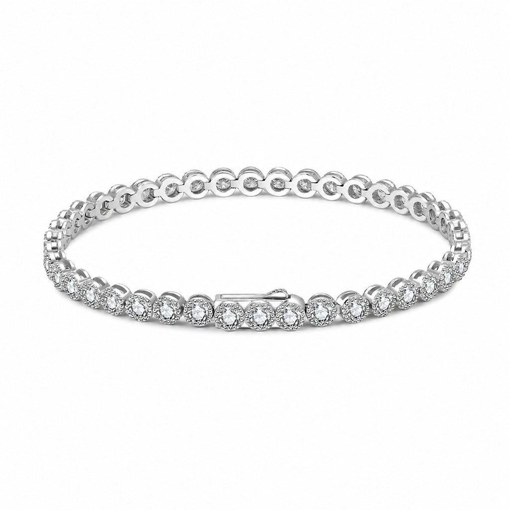 Round Halo Moissanite Tennis Chain Bracelet  925 Sterling Silver Geometric Circle Link Bracelet