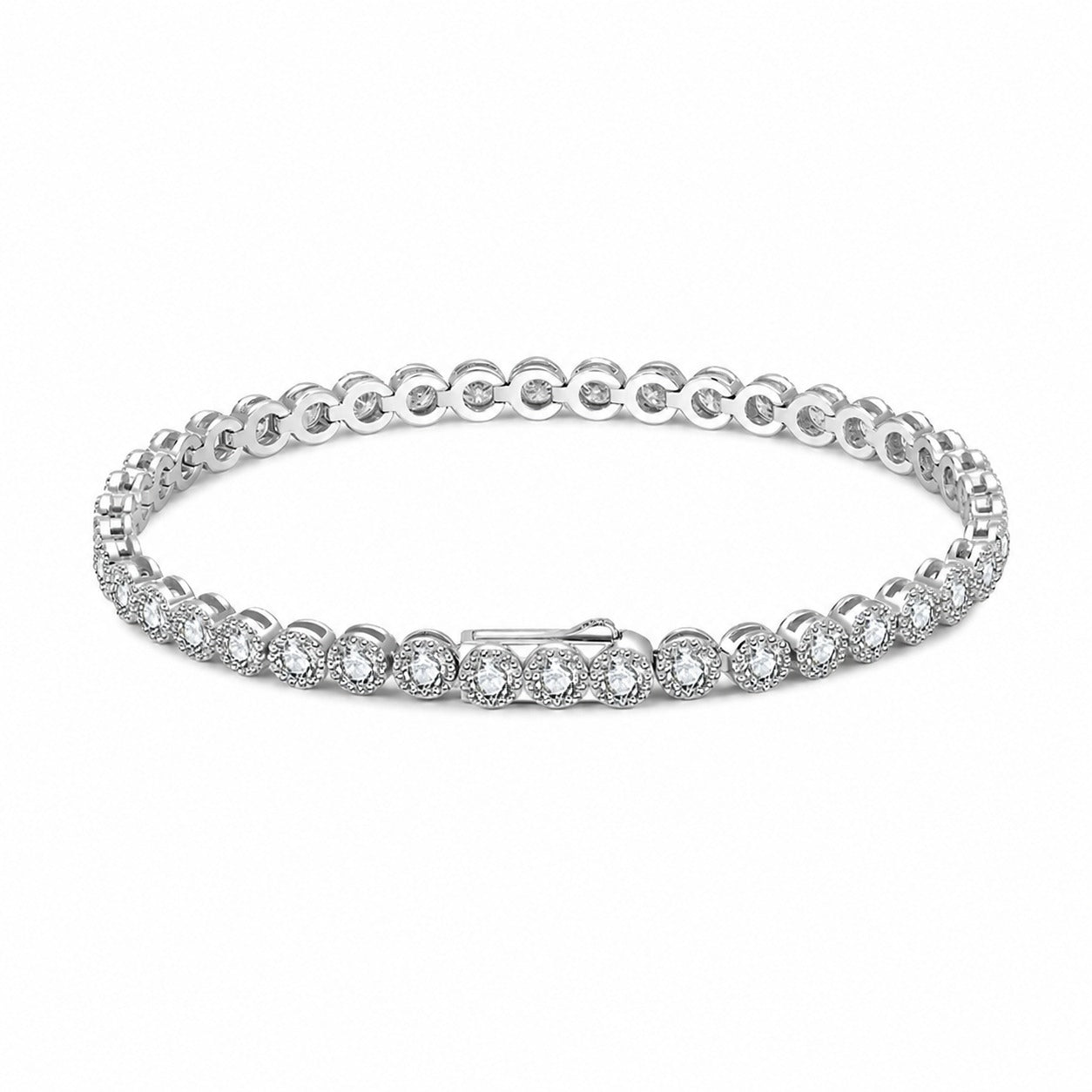 Round Halo Moissanite Tennis Chain Bracelet  925 Sterling Silver Geometric Circle Link Bracelet
