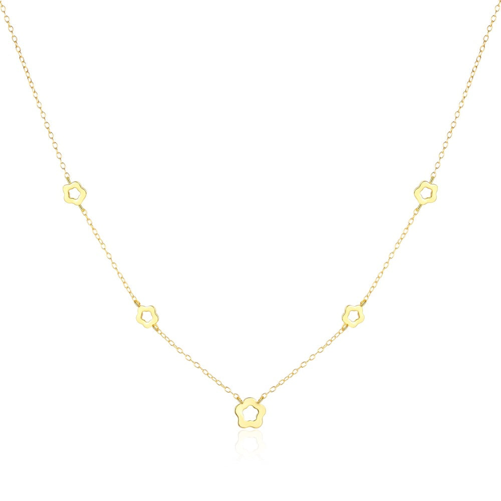 Girl CZ Geometry Hollow Star Flower Leaves 925 Sterling Silver Necklace