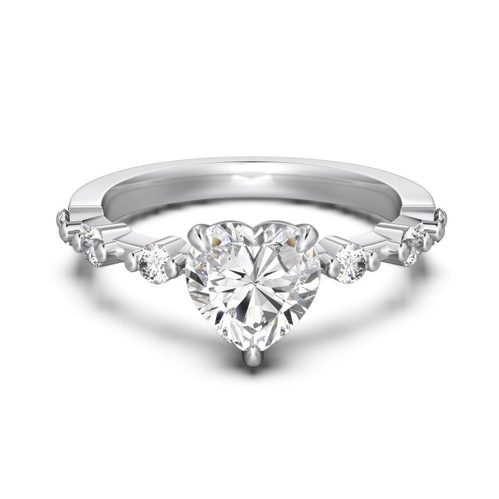 Wedding 8A Cubic Zirconia Heart 925 Sterling Silver Adjustable Ring