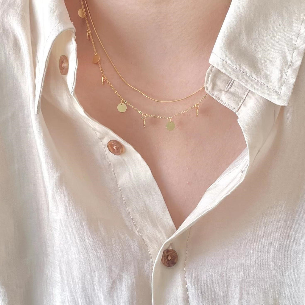 S925 sterling silver double-layer necklace, simple and niche chic sequin snake bone necklace