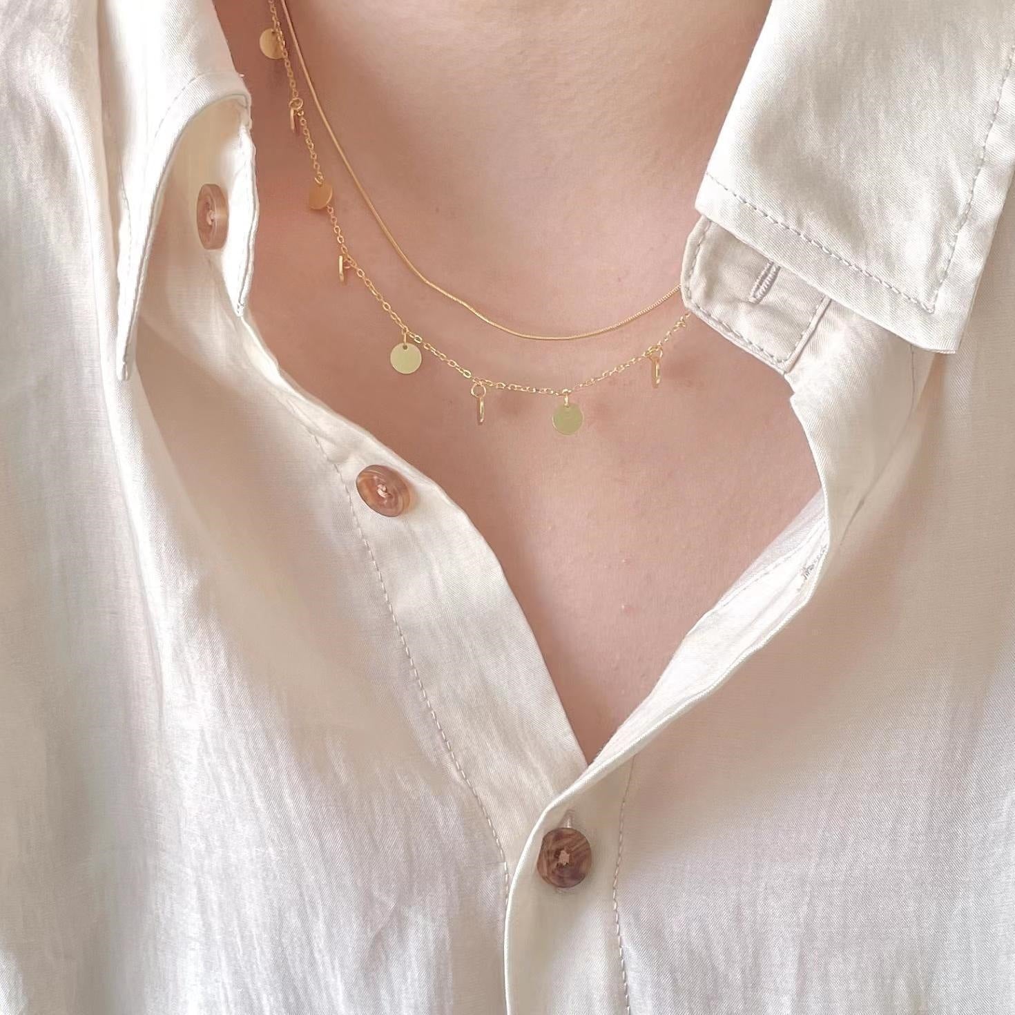 S925 sterling silver double-layer necklace, simple and niche chic sequin snake bone necklace