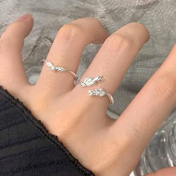 Women Irregular Wheat Ears Leaves 925 Sterling Silver Adjustable Ring