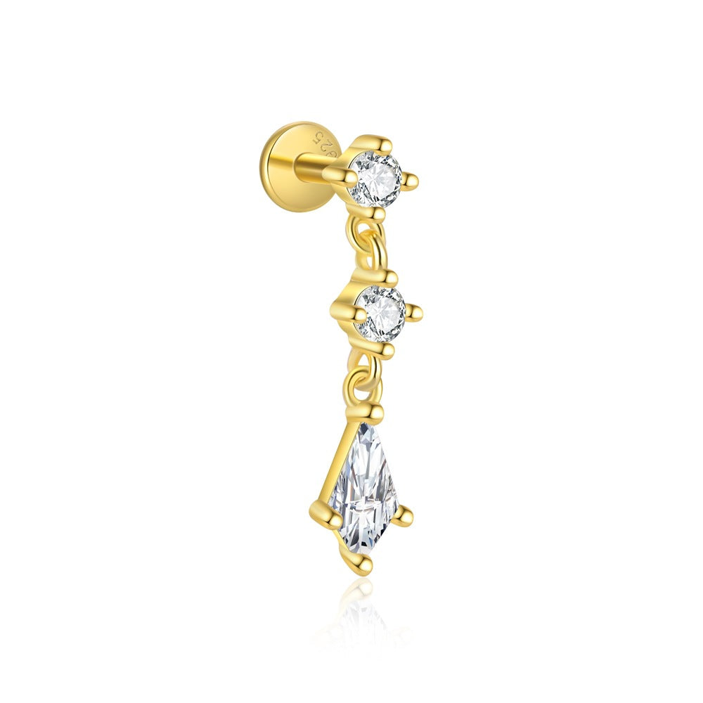 Casual Shining Geometry Baguette Rhombus CZ 925 Sterling Silver Dangling Earring (Single)