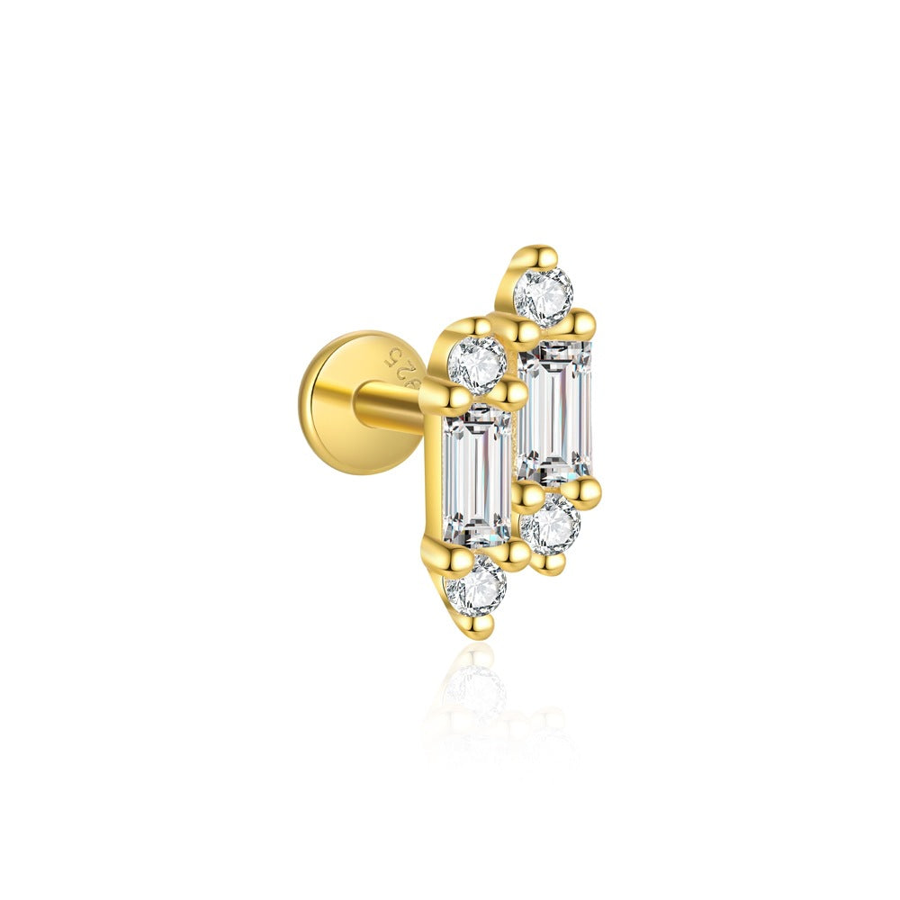 Casual Shining Geometry Baguette Rhombus CZ 925 Sterling Silver Dangling Earring (Single)