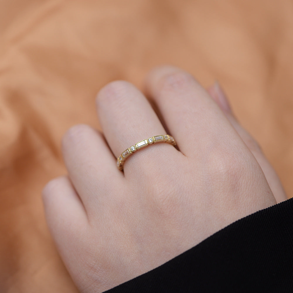 Office Geometry Baguette CZ Round 925 Sterling Silver Ring