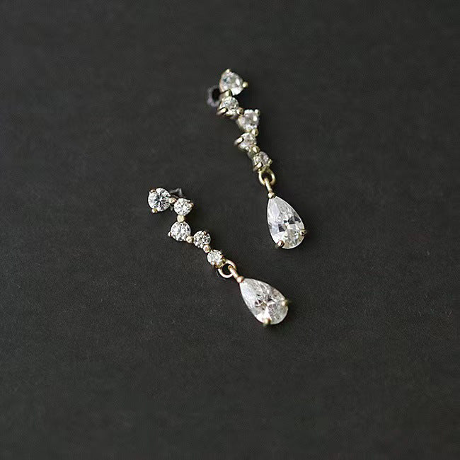 Women Fashion CZ Waterdrops 925 Sterling Silver Dangling Earrings