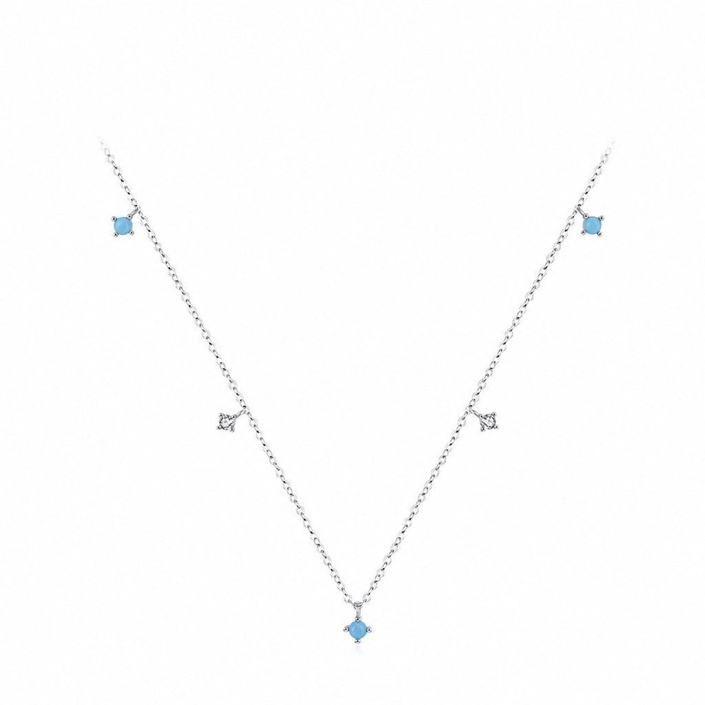 Geometric Pattern Turquoise And Cubic Zirconia 925 Silver Necklace