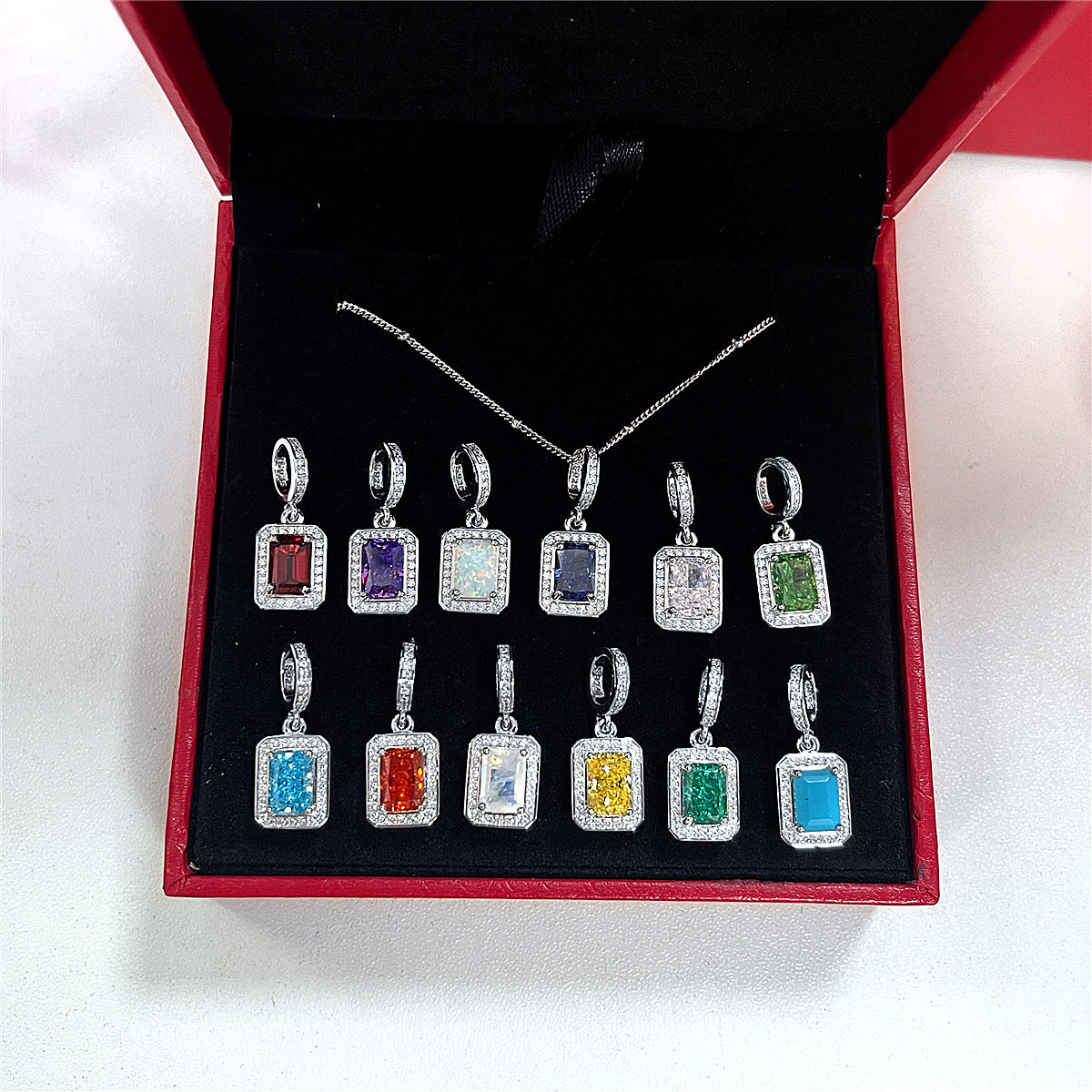 Rectangular Geometric Birthstone 925 Sterling Silver Pendant with Cubic Zirconia Accents for Women Fashion Elegant Jewelry