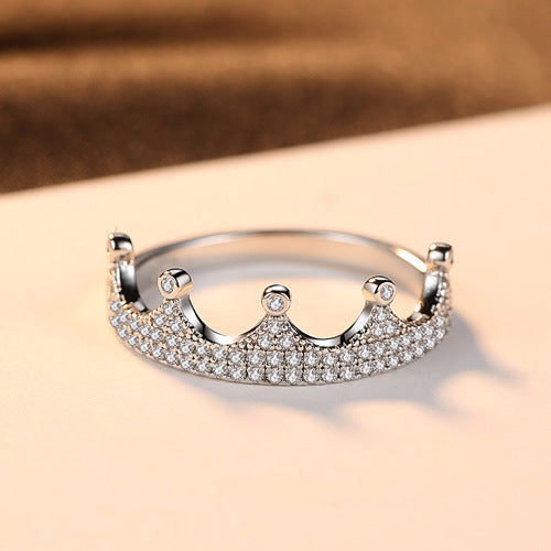 Beautiful CZ Crown 925 Sterling Silver Ring Women