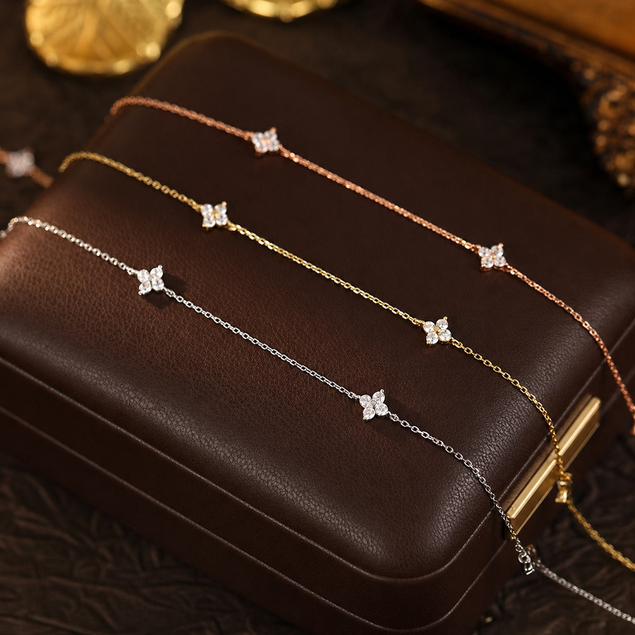 Butterfly Clover Cubic Zirconia S925 Sterling Silver Station Necklace