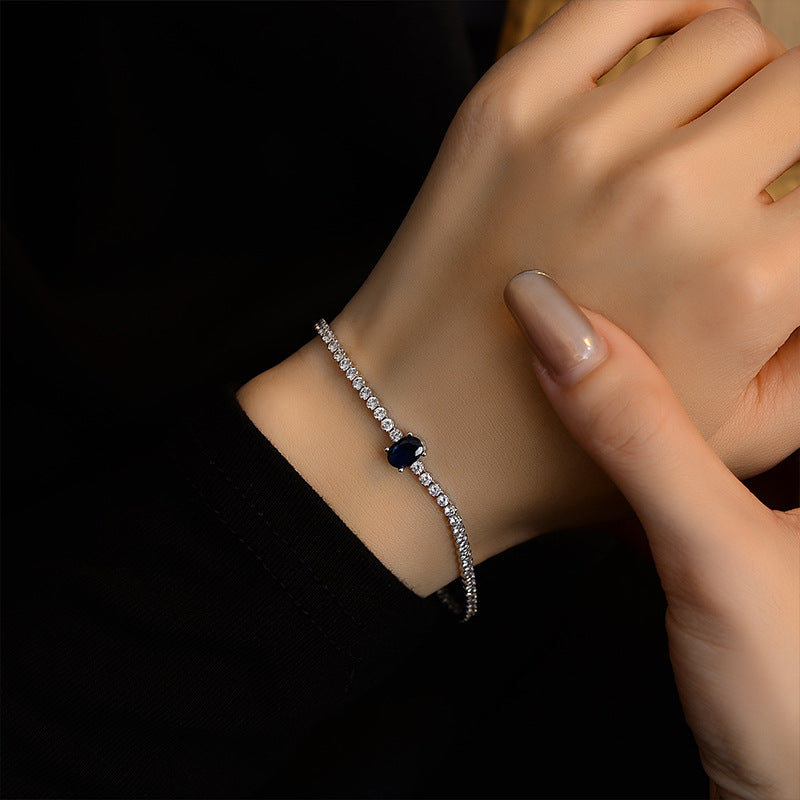 Elegant Full Diamond Blue Sapphire Cubic Zirconia Tennis Bracelet S925 Sterling Silver White Gold Fashion Jewelry for Women 2025 New Collection