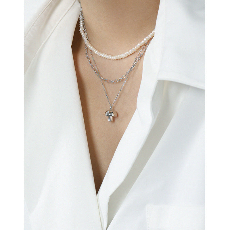 Elegant Mushroom 925 Sterling Silver Chain Pendant Necklace