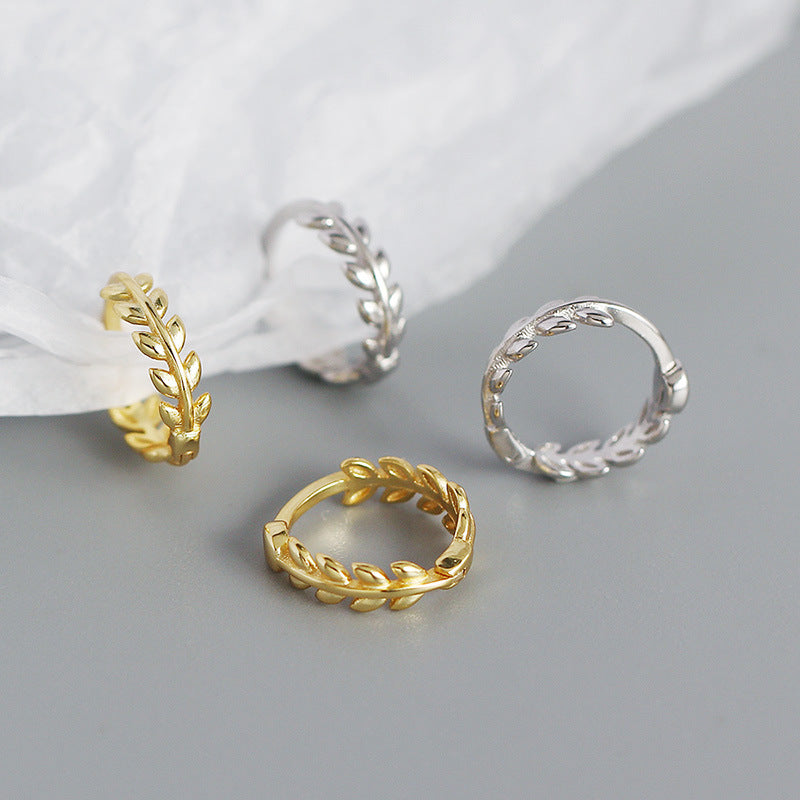 Minimalism Leaves Branch 925 Sterling Silver Hoop Earrings