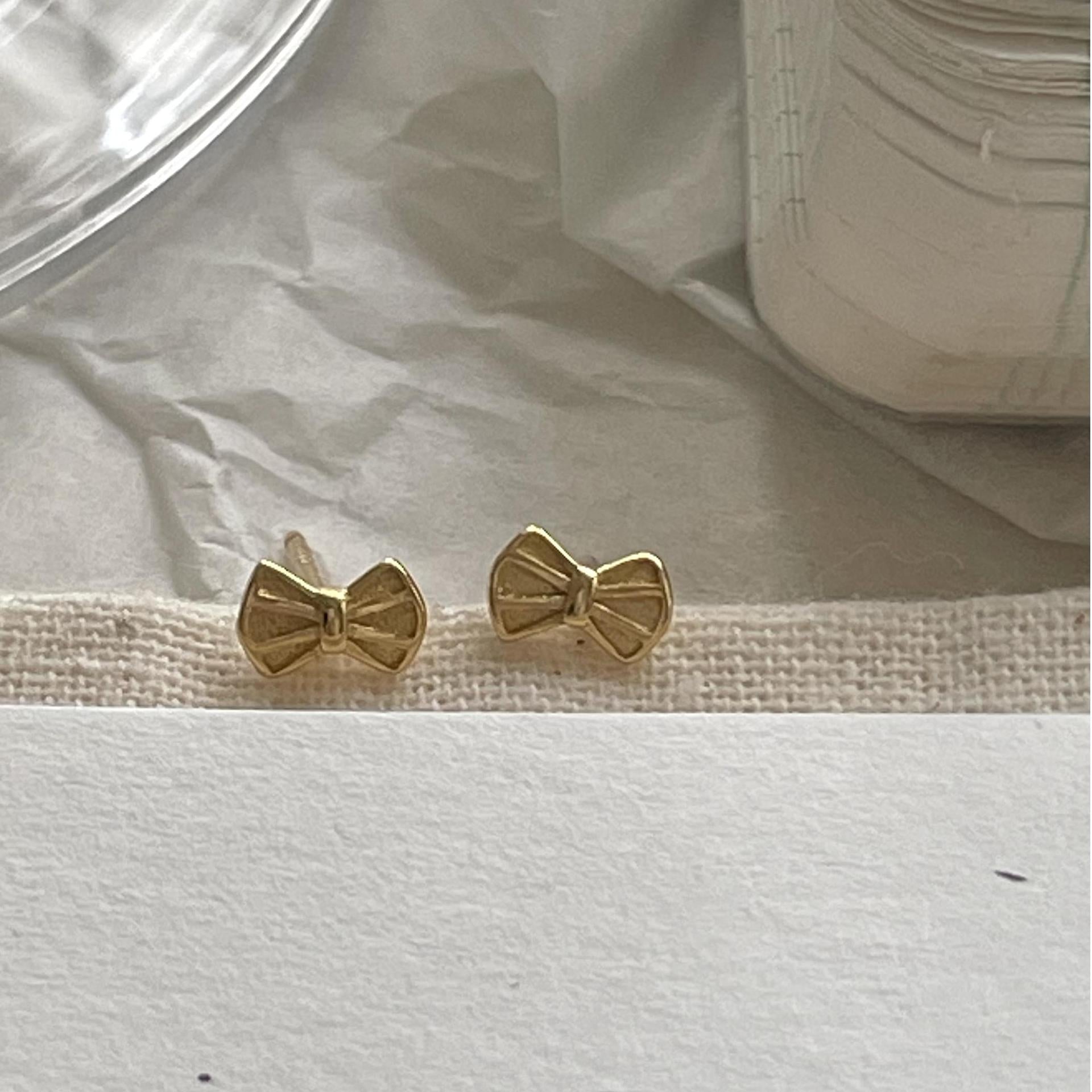 Girl Cute Mini Bow-Knot 925 Sterling Silver Stud Earrings
