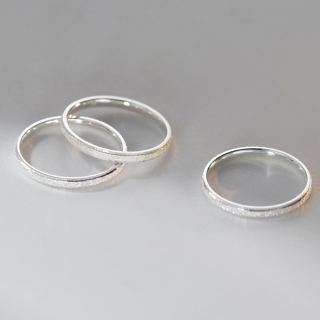 Minimalist Frosted Starry Faceted Carved 990 Fine Silver Slim Band Ring