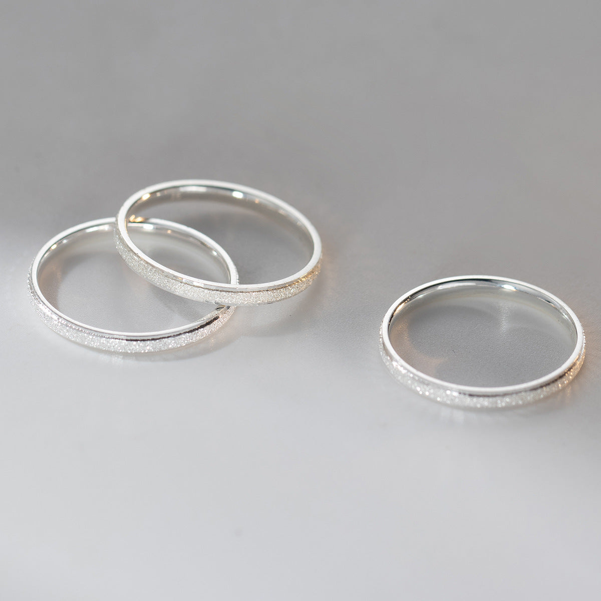 Minimalist Frosted Starry Faceted Carved 990 Fine Silver Slim Band Ring