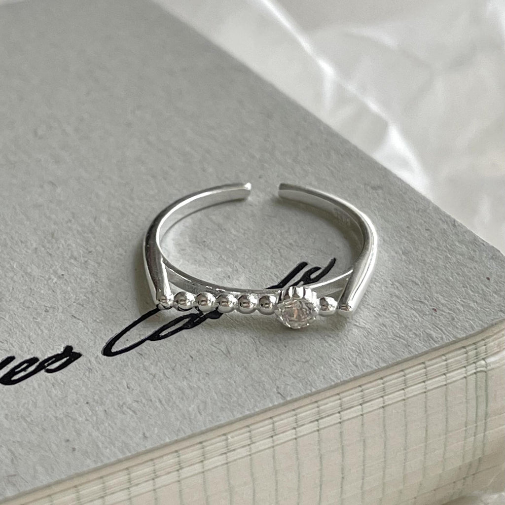 New Round Beads CZ Turntable 925 Sterling Silver Adjustable Ring