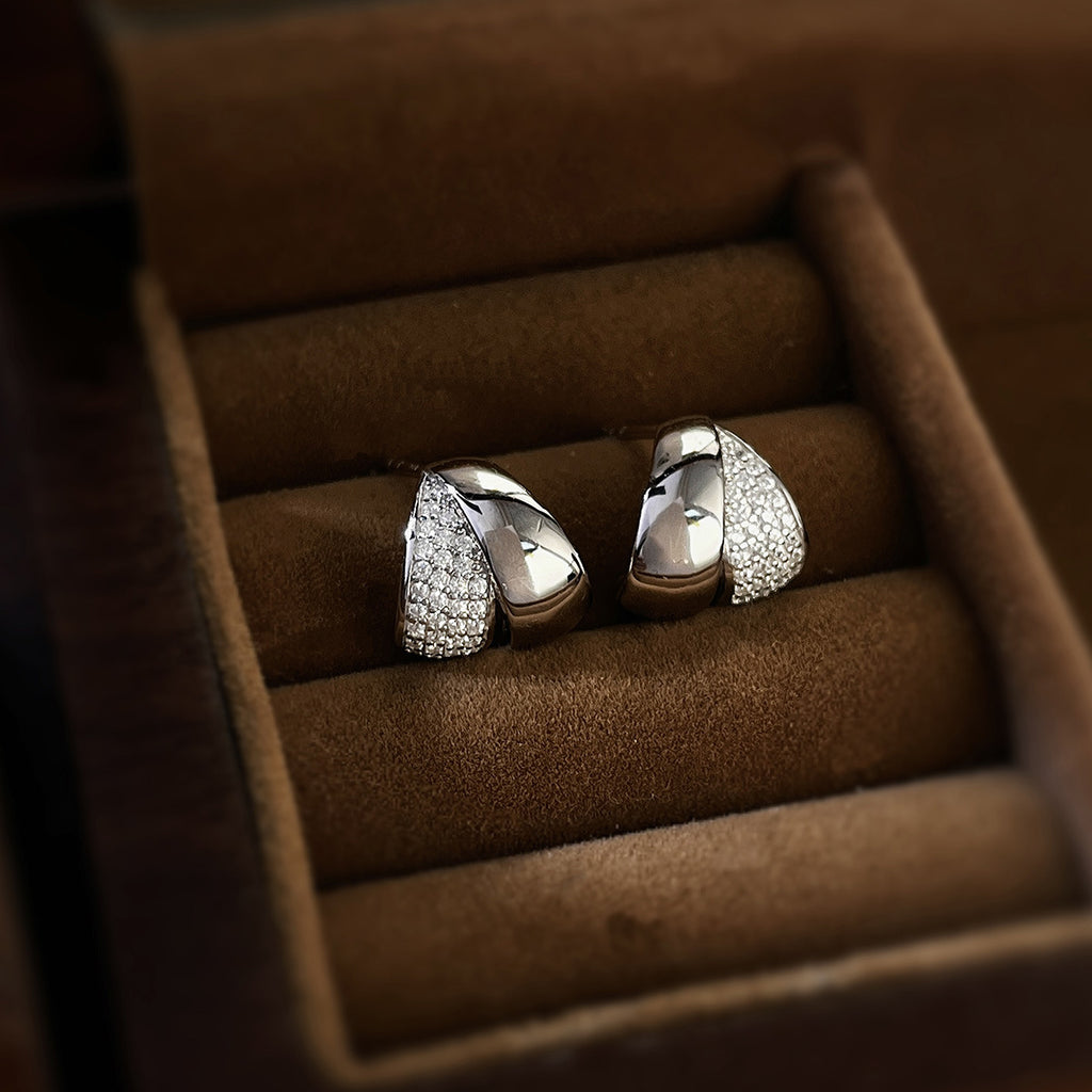 Elegant Geometric Design White Gold Cubic Zirconia 925 Sterling Silver Earrings