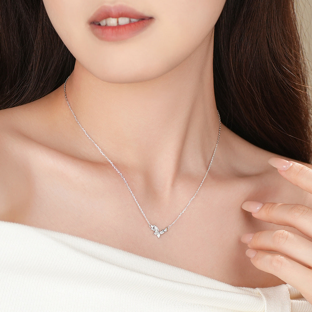 Honey Moon Sweet Three Flying Butterfly 925 Sterling Silver Necklace
