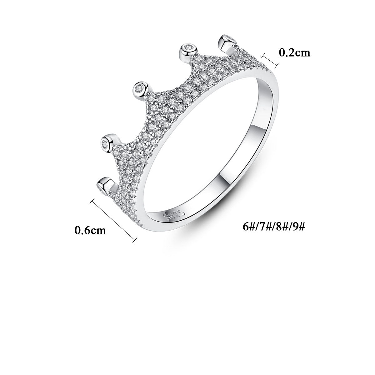 Beautiful CZ Crown 925 Sterling Silver Ring Women