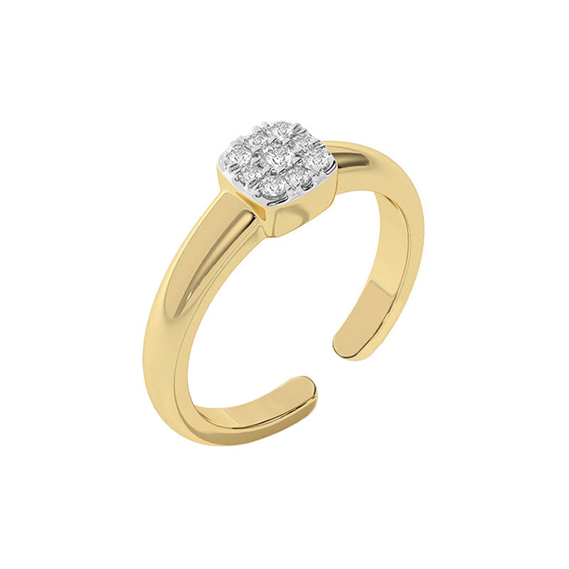 Geometric 925 Sterling Silver  Square Cushion Cluster Cubic Zirconia Open Adjustable Ring