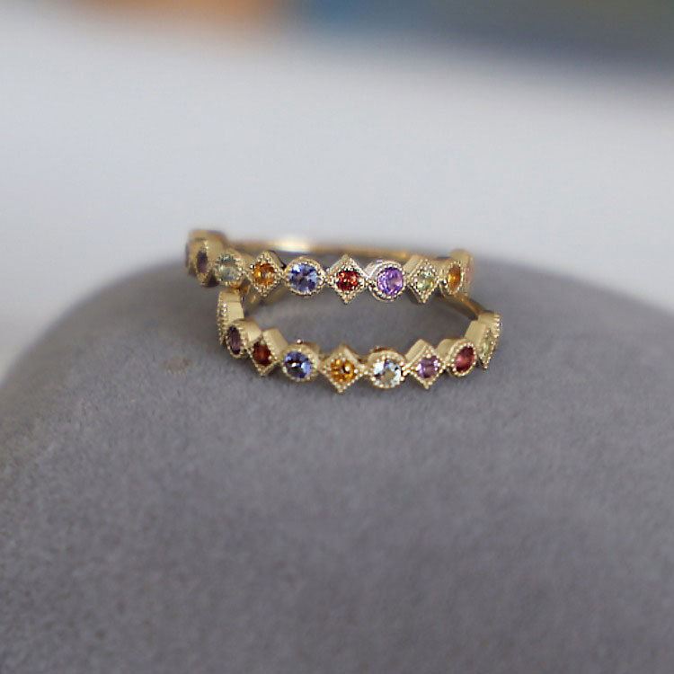 Colorful CZ Geometry 925 Sterling Silver Adjustable Ring