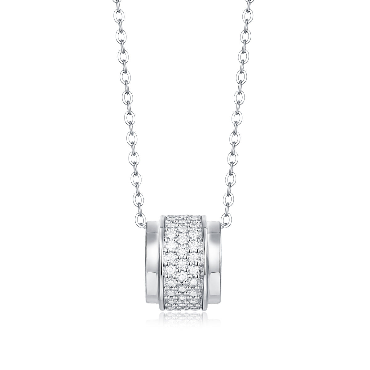 Silver Tone Geometric Rotating Barrel Moissanite 925 Sterling Silver Necklace